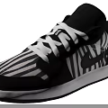 Stylish Black And White Striped Sneakers With White Laces White Sole And Black Logo