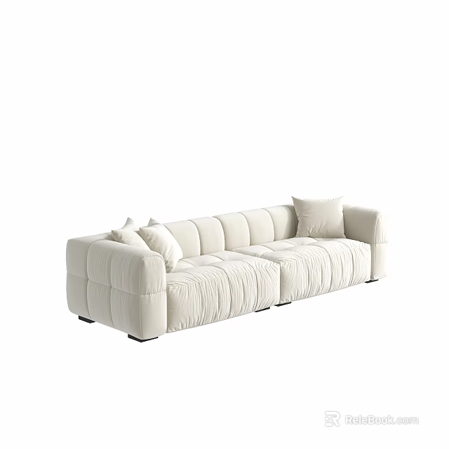 Spacious Modern White Sectional Sofa With Pleated Design And Plush Cushions 3d model 