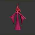 Game Movie Character 3D Model with Red Hair and Pink Long Robe Standing Pose