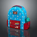Blue Backpack With Cloud Patterns Cartoon Characters Red Bottom And Green Robot Pendant 3d model