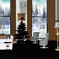 Modern Living Room Sofa And Coffee Table Set With Christmas Tree And Floor Lamps