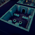 Green Dragon Guarding Ancient Stone Chamber With Skull And Glowing Eyed Creatures