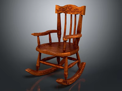 Traditional Style Wooden Rocking Chair With Carved Details Natural Wood Grain And Armrests 3d model