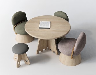 Nordic Children's Table and Chair Leisure Table and Chair Children's Chair Round Table Low Table Log Table and Chair Stool Low Stool Backrest Chair 3d model