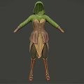 Hooded Green Top With Brown Bodice Skirt And Long Boots Costume