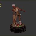 Vintage Military Figure Sculpture With Worn Texture And Circular Reflective Base