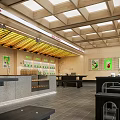 Modern Bubble Tea Shop Interior Design With Wooden Ceiling Counter And Seating Area