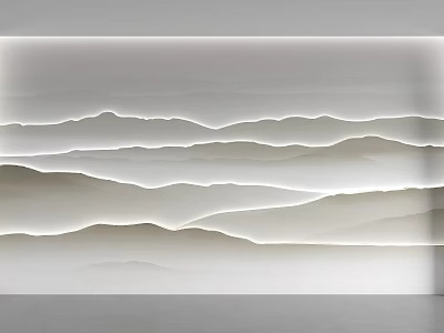 Modern Layered Background Wall with Wavy Design Neutral Tones and Soft Illumination 3d model