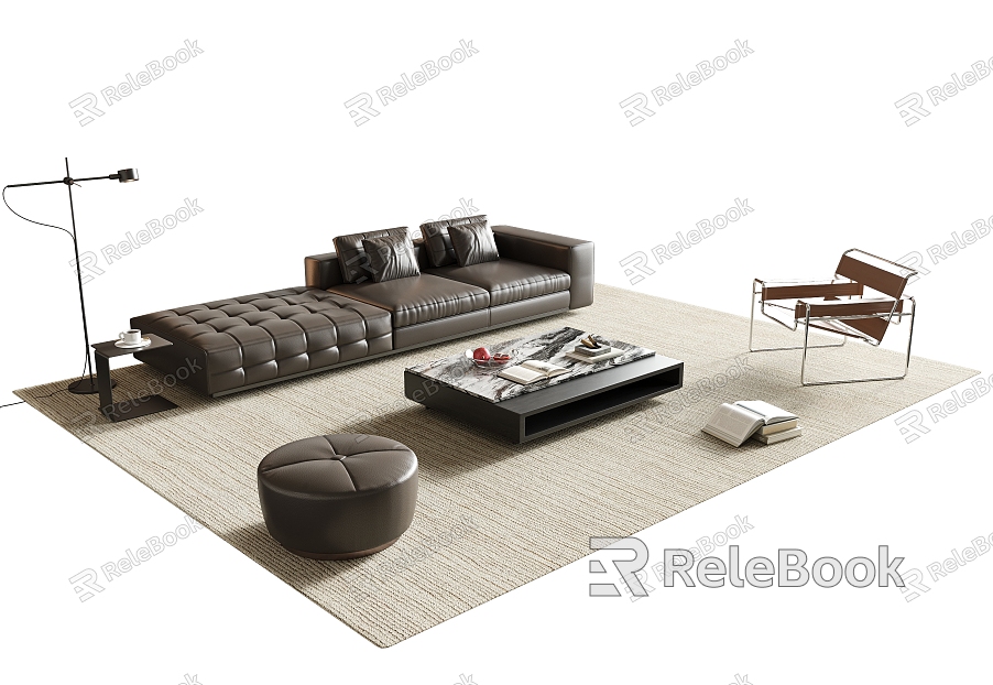 Modern Sofa Coffee Table Combination Sofa Leather Art Sofa Marble Coffee Table Metal Leisure Chair Single Sofa Floor Lamp Carpet Side Table Jewelry Ornaments model