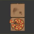 Open Pizza Box With Sliced Pizza Topped With Tomato Sauce Cheese And Toppings