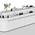 Elegant White Display Shelf Showcasing Various Bottled Products And Green Plant