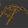 Wooden Structure Featuring Multiple Crossed Beams And Sturdy Decorative Support Posts 3d model