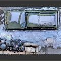 Snow Covered Car With Trash Bags Sofa And Cabinet On Snowy Ground