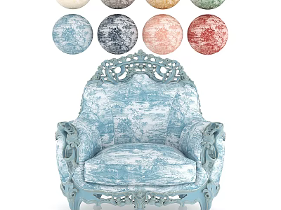 Elegant Vintage Style Blue Carved Armchair With Patterned Fabric And Multiple Color Options 3d model
