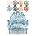 Elegant Vintage Style Blue Carved Armchair With Patterned Fabric And Multiple Color Options