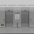 Public Facilities Interior With Two Elevators Information Sign And Trash Can 3d model