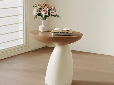 Modern Side Table with White Vase Flowers and Open Book by Window on Wooden Floor 3d model