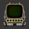Retro Television With Wooden Frame Metal Accents And Green Screen