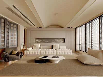 Elegant Modern Living Room Interior With Plush Sofa Coffee Table And Area Rug 3d model