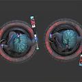 3D Female Character Models With Green Hair Purple Trim Outfit And Tire Base Stand
