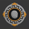 Ornate Circular Decorative Plaque With Silver Gold Accents And Central Skull Emblem