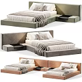Minimalist Modern Double Bed Designs In Soft Tones With Upholstered Headboards And Platform Bases