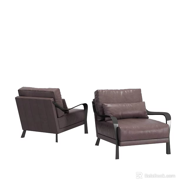 Modern Brown Leather Single Sofas With Armrests Black Legs And Comfortable Cushions 3d model