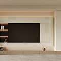 Modern Minimalist TV Wall Design With LED Strip Lights Storage Shelves And Platform Base