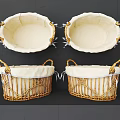 Woven Rattan Storage Baskets With Handles And White Liners For Home Organizing