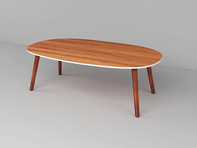 Modern Oval Coffee Table With Wooden Top White Edge And Thin Wooden Legs 3d model