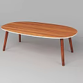 Modern Oval Coffee Table With Wooden Top White Edge And Thin Wooden Legs