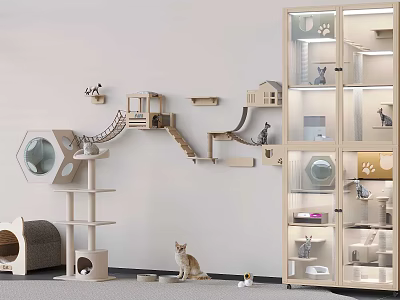 Modern Wall Mounted and Free Standing Cat Tree with Platforms Stairs and Caves 3d model