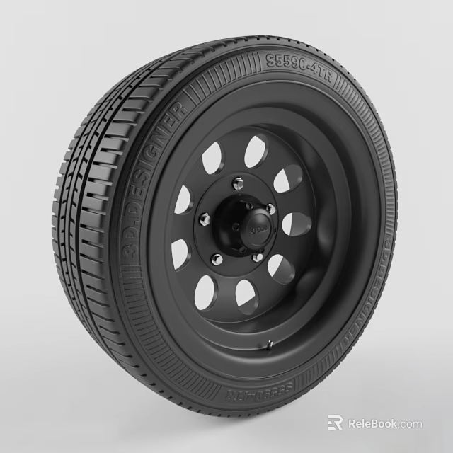 Black Car Tire With Multi Hole Alloy Wheel And Deep Tread Pattern 3d model 