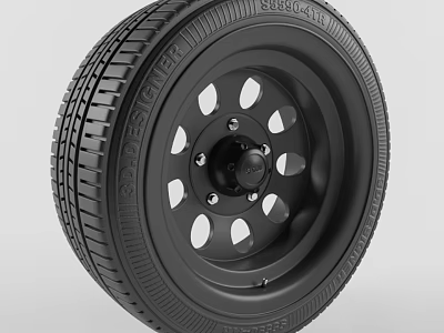 Black Car Tire With Multi Hole Alloy Wheel And Deep Tread Pattern 3d model