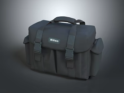 Nikon Gray Camera Bag With Shoulder Strap Handle And Multiple Pockets 3d model