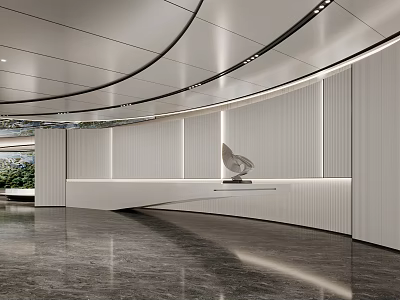 Modern Reception Area With Curved White Walls Gray Marble Floor And Ceiling Light Strips 3d model