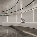 Modern Reception Area With Curved White Walls Gray Marble Floor And Ceiling Light Strips