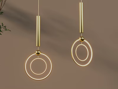Modern Elegant Pendant Light Design With Golden Circular Rings Hanging In Interior Space 3d model