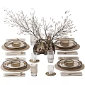 Minimalist Tableware Set With Plates Glasses Cutlery Decorative Branches And Vase 3d model