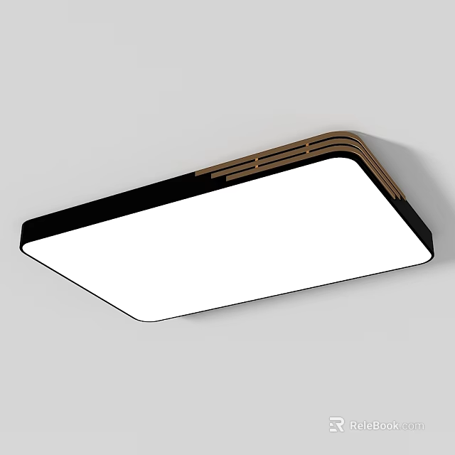 Modern Square Ceiling Light With Black And Gold Frame And White Panel 3d model