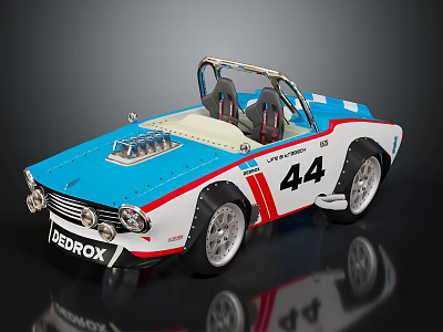 Blue White Red Convertible Race Car Model With Number 44 And PEDROX Logo 3d model