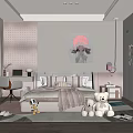 Kids Room Interior Design With Cozy Bed Pink Pillows Teddy Bears And Wall Art