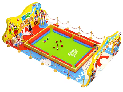 Kids Trampoline Playground With Green Surface Colorful Balls And Cartoon Decorations 3d model
