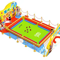 Kids Trampoline Playground With Green Surface Colorful Balls And Cartoon Decorations