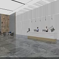 Modern Front Desk Reception Area With Marble Countertop Striped Accent Wall And Lighting
