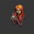 Stylized Cartoon Character With Orange Hair Purple Clothing Holding Green Cup With Steam