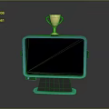 Modern Computer Monitor With Blue Frame And Golden Trophy On Top