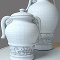 Yellow Green Ceramic Vessels with Floral Patterns Handles Lids Against Red Wall Gold Leaf Motifs
