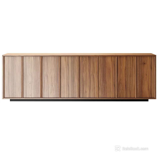 Modern Wooden Sideboard with Natural Wood Grain Finish and Sliding Doors Design 3d model 