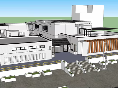 Modern Museum Building Architectural Design With Multiple Structures Flat Roof Steps And Outdoor Space 3d model